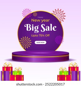 Vector illustration of Happy New Year Sale social media feed template