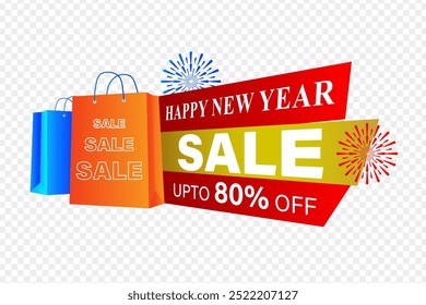 Ilustración vectorial del Anuncio feliz de la venta del año Nuevo en fondo transparente