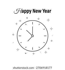 Vektorgrafik der fröhlichen Neujahrsuhr mit Mitternachtszähler