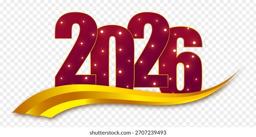 Vector illustration of Happy New Year 2026 text on transparent background