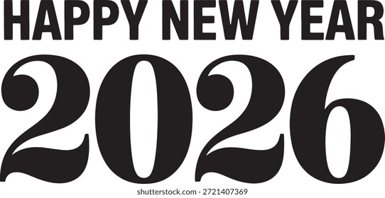 Ilustración vectorial de feliz año Nuevo 2026 tarjeta de felicitación con Grandes números negros y texto sobre fondo blanco2026, feliz año nuevo