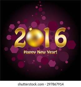 Vector illustration of Happy New Year! 2016. Christmas toy and sparkles on a purple background.