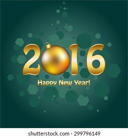 Vector illustration of Happy New Year! 2016. Christmas toy and sparkles on a turquoise background.