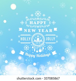 Vector illustration of Happy New Year Typography Lettering Design Greeting Card on Bokeh background.