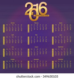 Vector Illustration of happy new year Calendar for 2016.