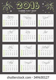 Vector Illustration of happy new year Calendar for 2016.