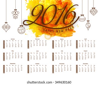 Vector Illustration of happy new year Calendar for 2016.