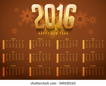 Vector Illustration of happy new year Calendar for 2016.