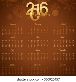 Vector Illustration of  happy new year Calendar for 2016.