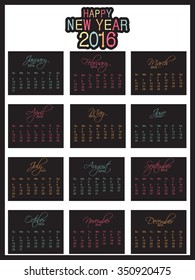 Vector Illustration of  happy new year Calendar for 2016.