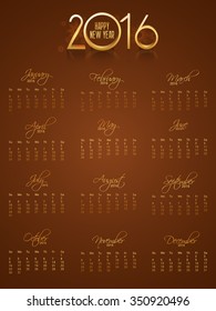 Vector Illustration of  happy new year Calendar for 2016.