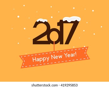 Vector illustration. Happy New Year 2017. falling snow