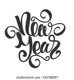 Vector illustration: Happy New Year  elegant modern brush lettering on white background.