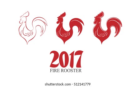 Vector illustration. Happy New Year 2017. Set of Fire rooster isolated on white background. 