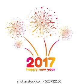 Vector illustration of happy new year 2017. Colorful fireworks on a white background