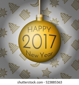 Vector illustration. Happy New Year 2017 Christmas ball on background with New Year elements. Xmas Ball Template for your Projects summary and New Year's cards. 