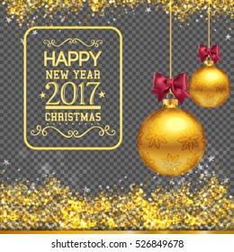 vector illustration of happy new year 2017 gold and black collors place for text christmas balls. EPS10 vector.