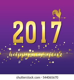 vector illustration of happy new year 2017 on Purple background.