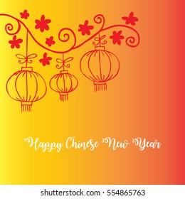 Vector illustration of happy new year card with eight fortunate red chinese lanterns and typography greeting text on traditional Chinese
