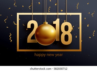 vector illustration of happy new year 2018 gold and black collors place for text christmas balls 2020