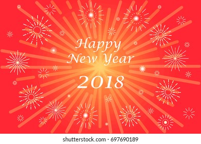 Vector illustration of Happy New Year 2018. White and yellow colors on red background.