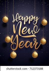 vector illustration of happy new year 2018 gold and black collors place for text christmas balls star champagne glass 2019 2020