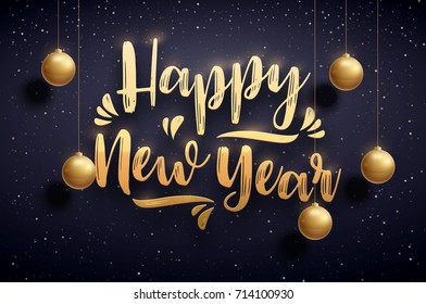 vector illustration of happy new year 2018 gold and black collors place for text christmas balls star champagne glass 2020