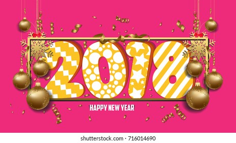 vector illustration of happy new year 2018 wallpaper gold balls and colorful