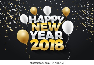 vector illustration of happy new year 2018 gold and black colors.