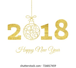 Vector illustration of Happy new year greeting card with glitter gold sign. Isolated on white background.
