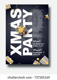 vector illustration of happy new year 2018 gold and black collors place for text christmas balls star champagne glass flayer brochure  2019 2020