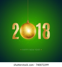 vector illustration of happy new year 2018 gold elements and gradient color background with christmas ball