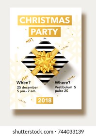 vector illustration of happy new year 2018 gold and black collors place for text christmas balls star champagne glass flayer brochure  top view 2019 2020