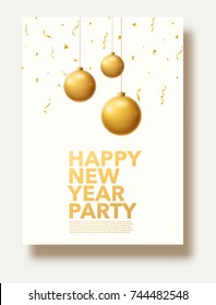 vector illustration of happy new year 2018 gold and black collors place for text christmas balls star champagne glass flayer brochure  2020