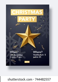 vector illustration of happy new year 2018 gold and black collors place for text christmas balls star champagne glass flayer brochure  2020