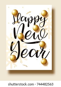 vector illustration of happy new year 2018 gold and black collors place for text christmas balls star champagne glass flayer brochure  2020