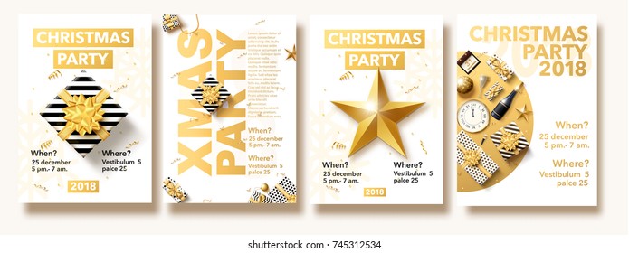 vector illustration of happy new year 2018 gold collors place for text christmas balls star champagne glass flayer brochure top view 2020