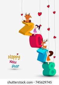 vector illustration of happy new year 2018.