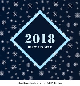 Vector illustration of a happy new year 2018 against a background of white snowflakes on a dark blue