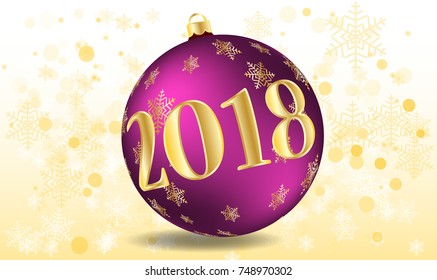 Vector illustration of a happy new year 2018 in the form of Christmas balls purple . Beautiful background graced layers. Can be used for postcards