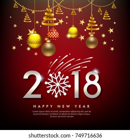 vector illustration of happy new year 2018. balls, star,  firework, for flayer, brochure, invitation card, and background
