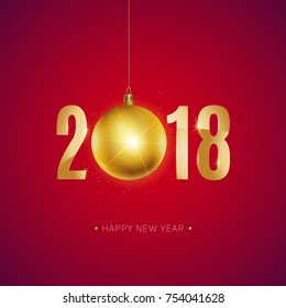 vector illustration of happy new year 2018 gold elements and gradient color background with christmas ball