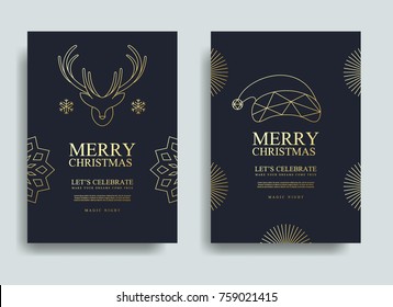 Vector illustration of happy new year 2018. Marry christmas  posters set. Posters with place for text. Marry christmas background for flyers and brochure