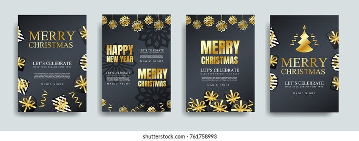 Vector illustration of happy new year 2018. Marry christmas  posters set. Posters with place for text. Marry christmas background for flayers and brochure