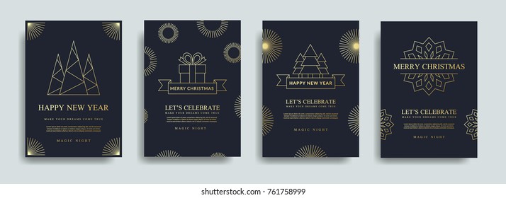 Vector illustration of happy new year 2018. Marry christmas  posters set. Posters with place for text. Marry christmas background for flayers and brochure