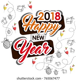vector illustration of happy new year 2018.