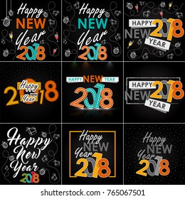 vector illustration of happy new year 2018.