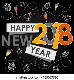 vector illustration of happy new year 2018.