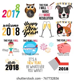 A vector illustration of Happy New Year Signs and Icons