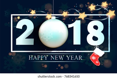 vector illustration of a happy new year 2018 gold and red colors. Christmas Ball